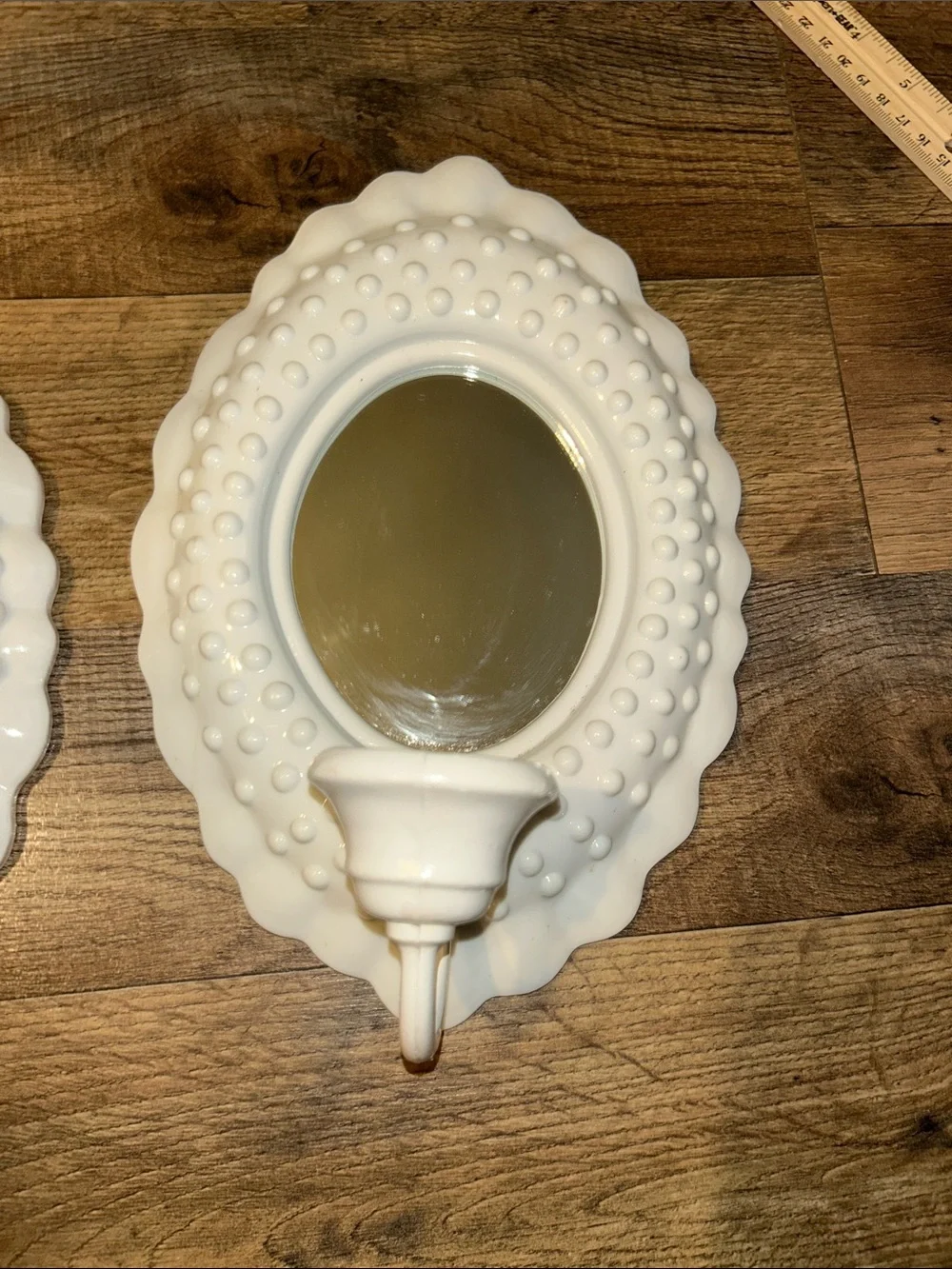 Vintage 80 s Burwood White Hobnails Decorative Wall Sconce Mirrors - Pair
